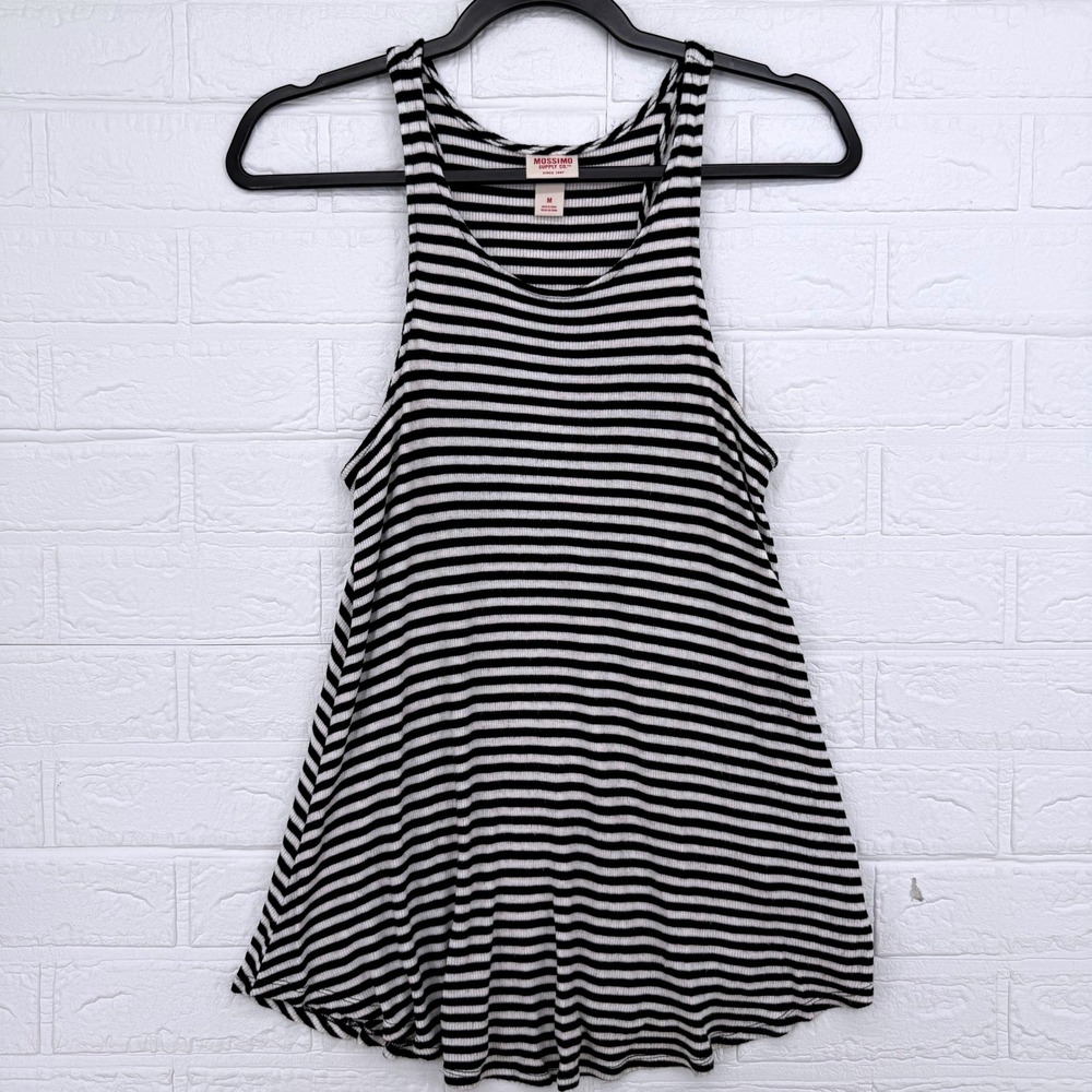 Mossimo Tank Top Womens Size M Black White Striped High Neck Swing Ribbed